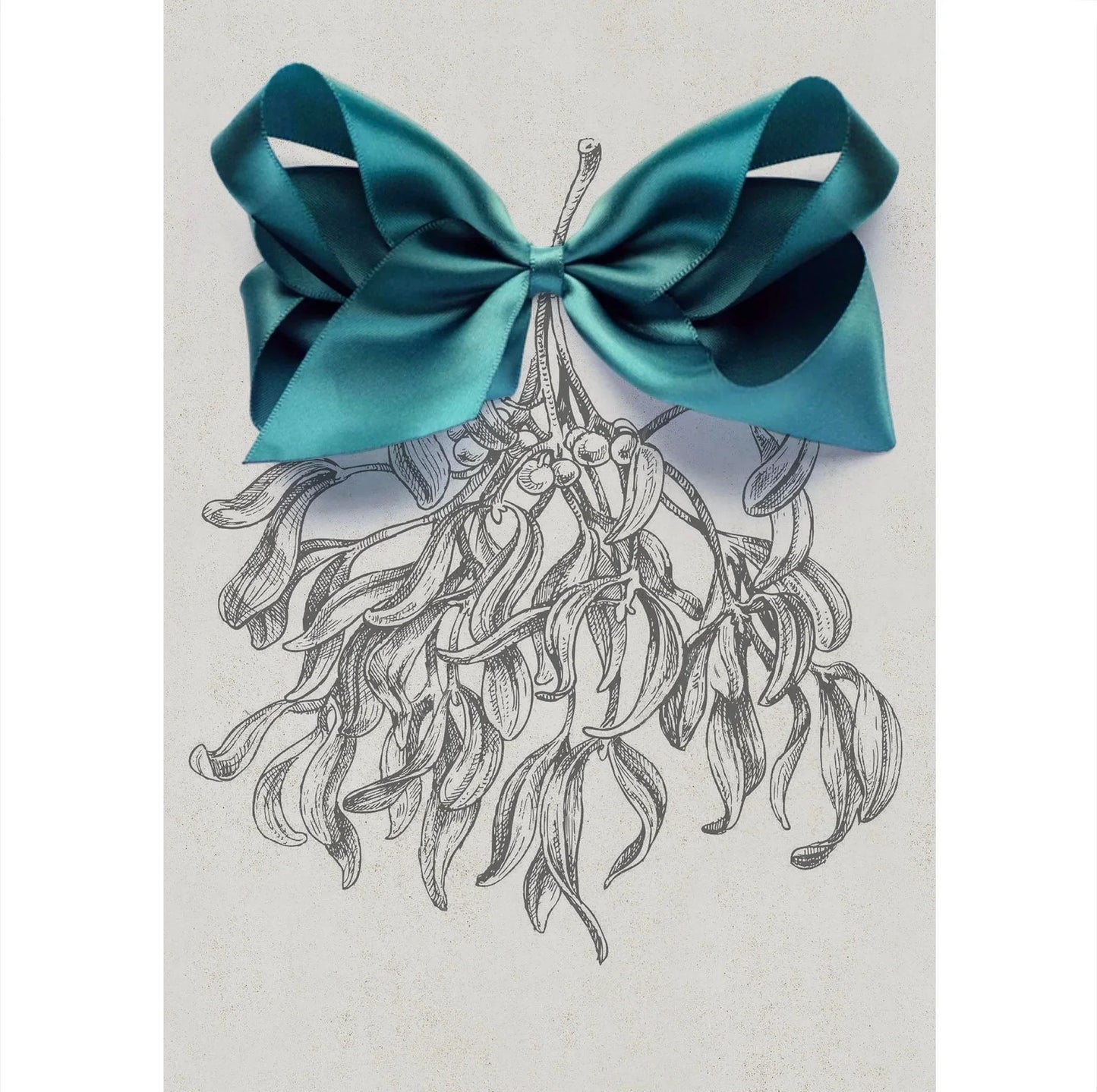 Illustrated mistletoe with teal satin bow, stylish holiday hair accessory inspiration from Yellow B