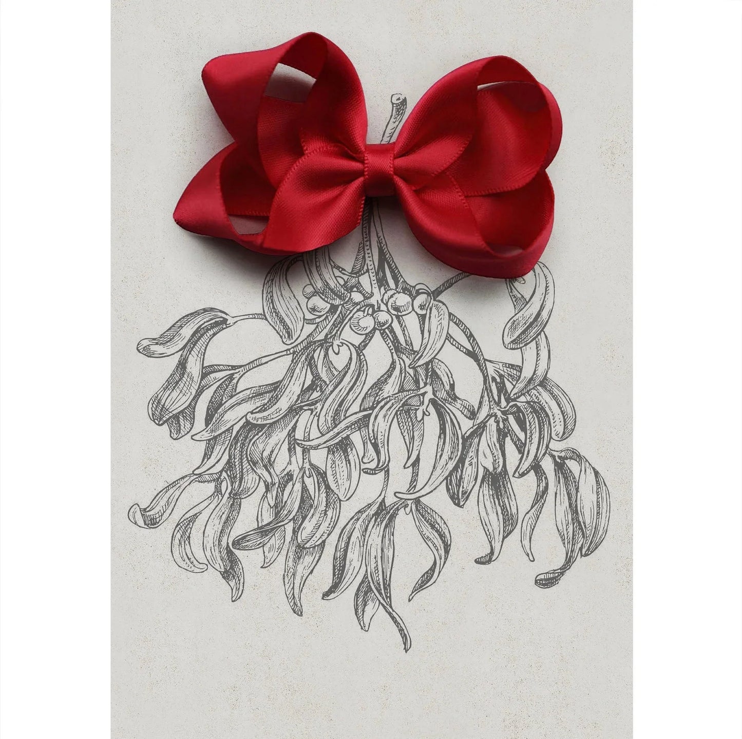 Red bow hair accessory from Yellow B on mistletoe illustration, elegant festive design