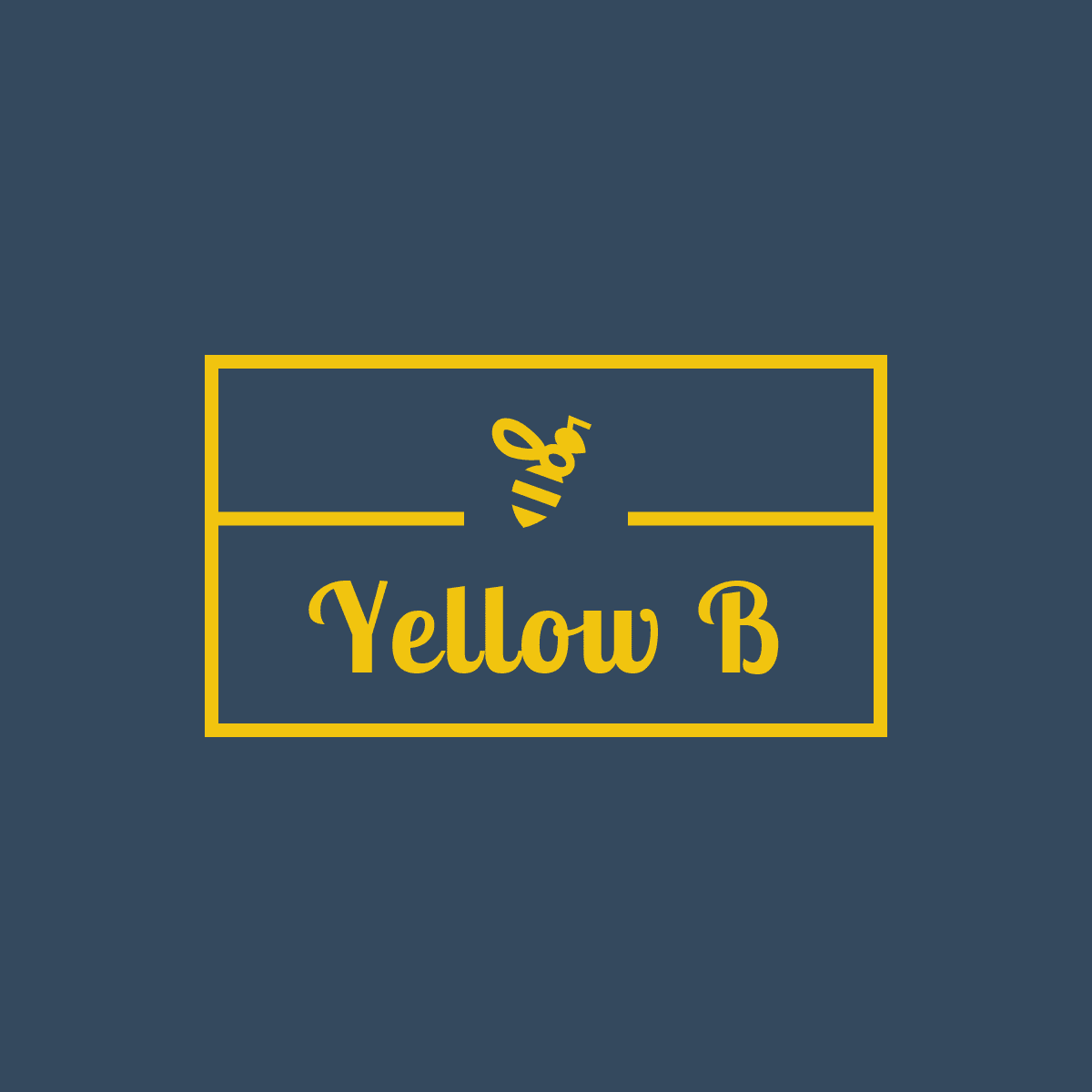 Yellow B logo with yellow bee icon and text on dark blue background, hair accessories brand