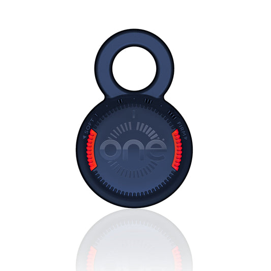 Blue and red One Brush Mini compact hairbrush with 'one' branding on a white background