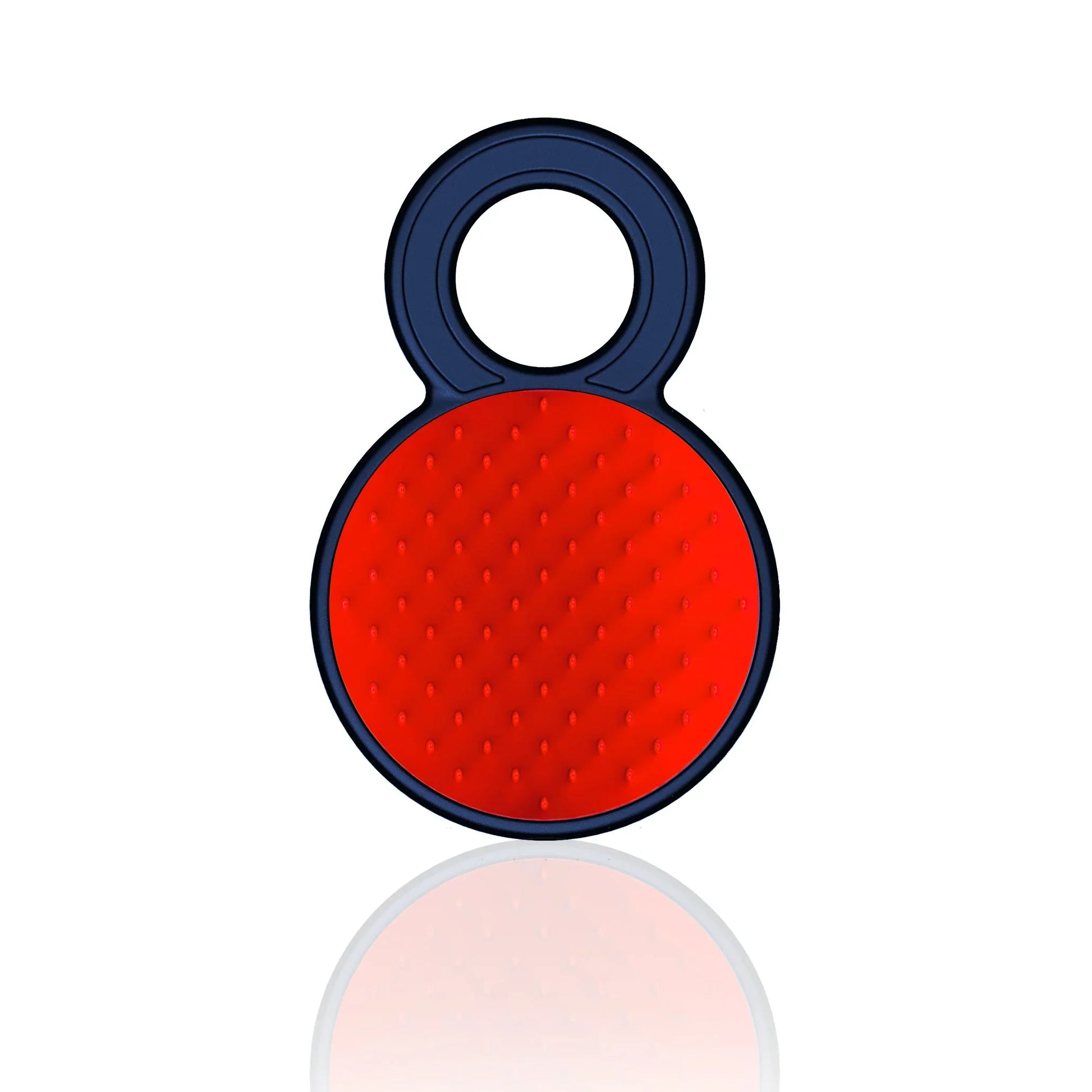 Front view of blue and red One Brush Mini compact hairbrush with 'one' branding on a white background