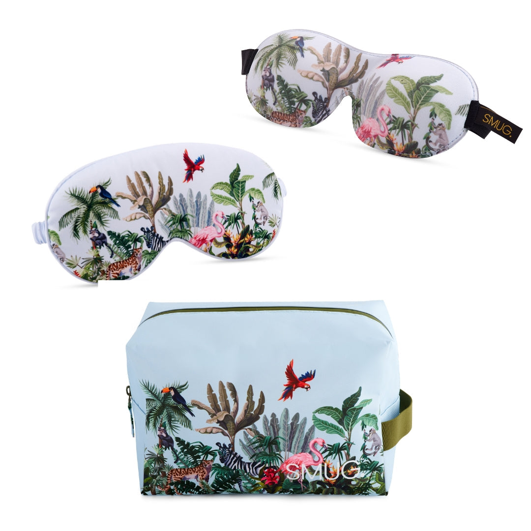 Contoured & Satin Sleep Mask 2 Pack & Wash Bag - 6 Prints