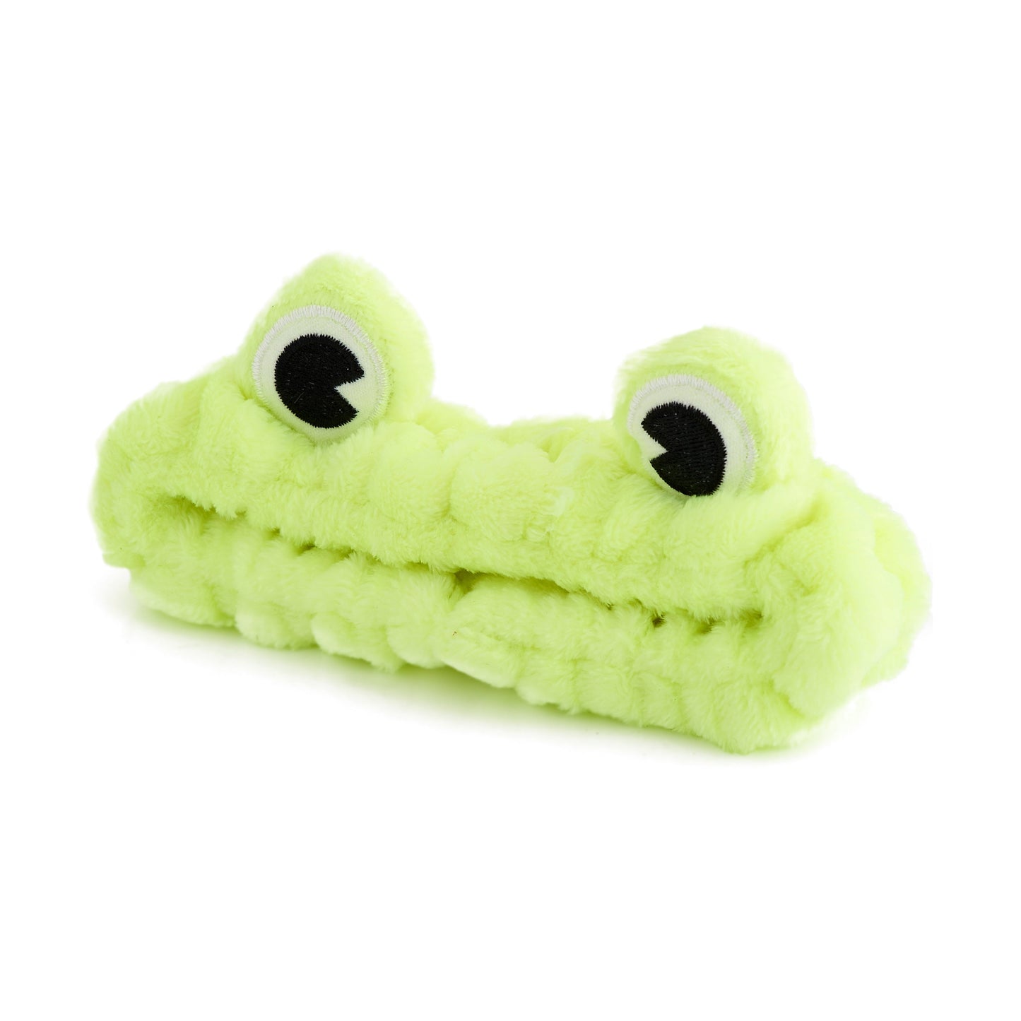 Novelty Frog Design Green Plush Spa Headband on white background